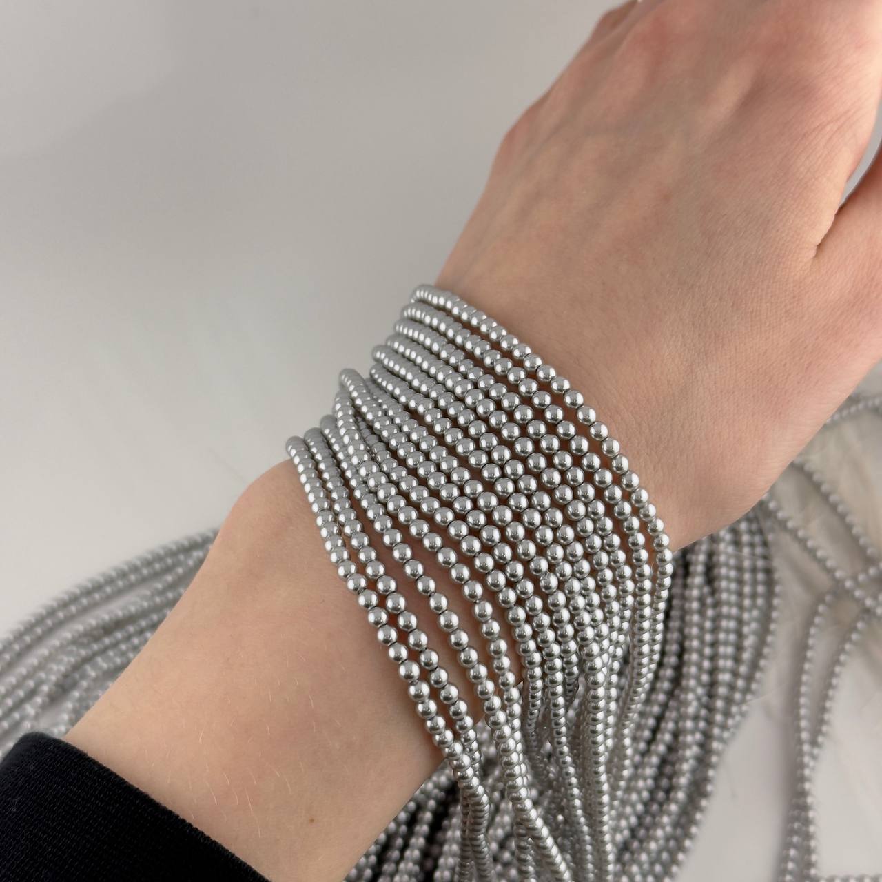 Бусины жемчуг Майорка качество Люкс цвет серебро размеры 2-16мм