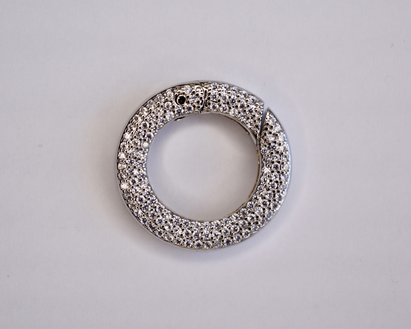 Карабин-бейл кольцо с фианитами цвет серебро 25мм Серебро