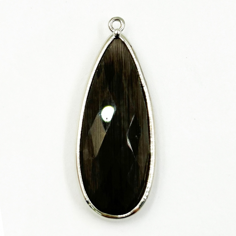 Кулон с черным агатом размер 15*37мм цвет серебро